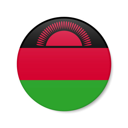 Malawi circle button icon. Malawian round badge flag with shadow. 3D realistic vector illustration isolated on white.のイラスト素材