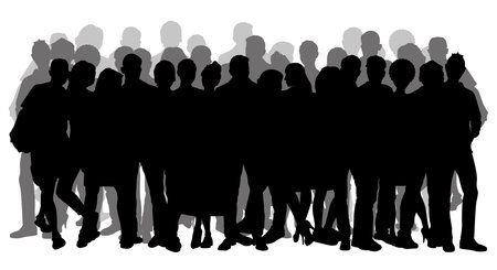 Xxx yyy zzz. Diverse dense crowd of people silhouette. Flat vector illustration isolated on background.のイラスト素材