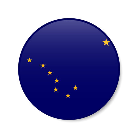 Alaska flag circle button icon, US state round badge with shadow. 3D realistic vector illustration isolated on white.のイラスト素材