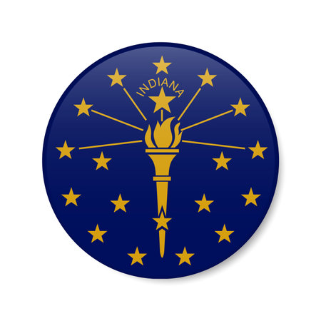 Indiana flag circle button icon, US state round badge with shadow. 3D realistic vector illustration isolated on white.のイラスト素材