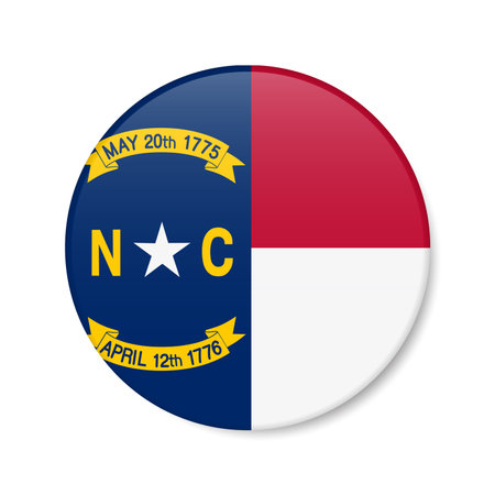 North Carolina flag circle button icon, US state round badge with shadow. 3D realistic vector illustration isolated on white.のイラスト素材
