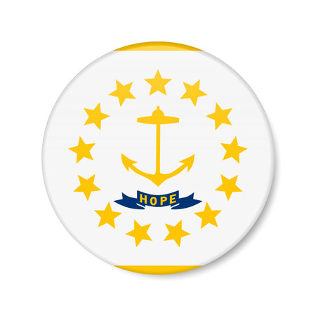 Rhode Island flag circle button icon, US state round badge with shadow. 3D realistic vector illustration isolated on white.のイラスト素材