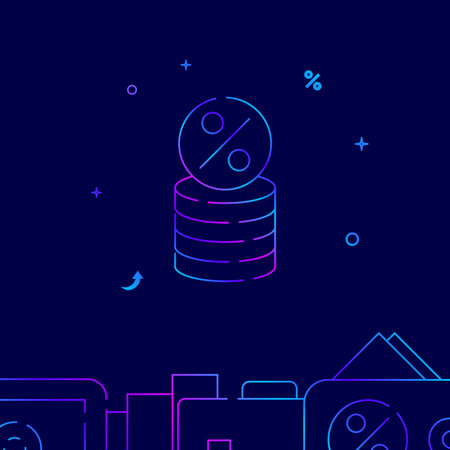 Deposit percent coin stack gradient line vector icon, simple illustration on a dark blue background, banking and money related bottom border.のイラスト素材
