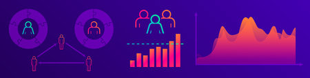 Charts and diagrams. Modern people infographics. Flat vector illustration isolated on violet background.のイラスト素材