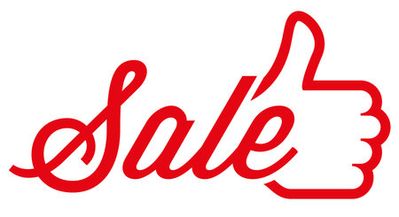 Thumbs up sale. Discount action template. Flat vector illustration isolated on white background.のイラスト素材