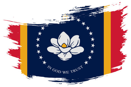 Mississippi US State brush stroke flag vector background. Hand drawn grunge style painted isolated banner.のイラスト素材