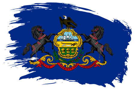 Pennsylvania US State brush stroke flag vector background. Hand drawn grunge style painted isolated banner.のイラスト素材