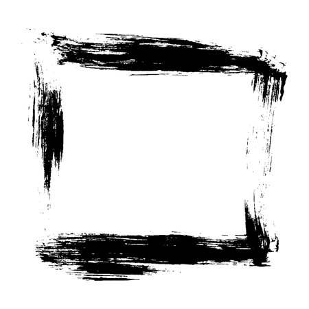 Square frame border brush stroke black vector icon. One-stroke drawing. Hand drawn grunge style painted isolated design element.のイラスト素材