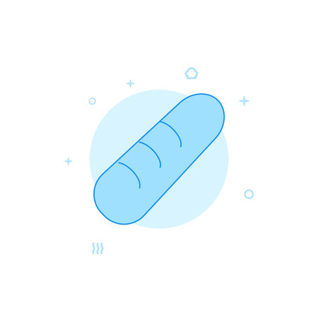 Bread, baguette vector icon. Flat illustration. Filled line style. Blue monochrome design. Editable stroke. Adjust line weight.のイラスト素材
