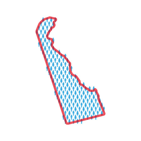 Delaware population map. Stick figures people map with bold red translucent state border. Pattern of men and women icons. Isolated vector illustration. Editable stroke.のイラスト素材