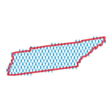 Tennessee population map. Stick figures people map with bold red translucent state border. Pattern of men and women icons. Isolated vector illustration. Editable stroke.のイラスト素材