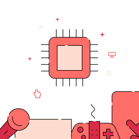 Chip, microcircuit filled line vector icon, simple illustration, related bottom border.のイラスト素材