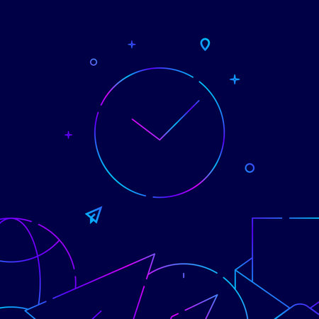 Watch, schedule gradient line vector icon, simple illustration on a dark blue background, logistics related bottom border.のイラスト素材
