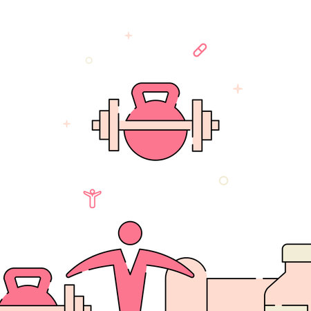 Kettlebell and dumbbell filled line vector icon, simple illustration, related bottom border.のイラスト素材