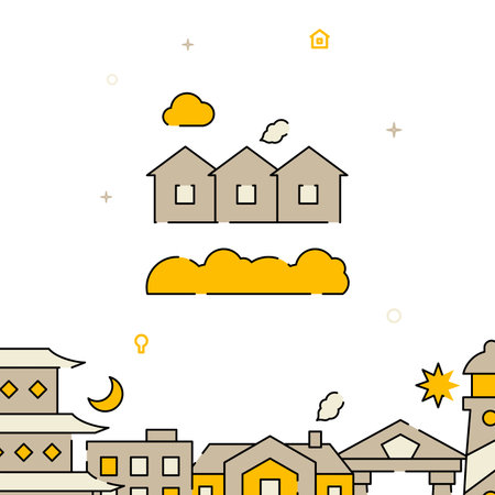 Townhouses, village filled line vector icon, simple illustration, related bottom border.のイラスト素材