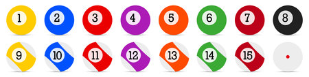 Billiard balls. A set of pool balls with the numbers 1 through 15. Flat vector illustration isolated...