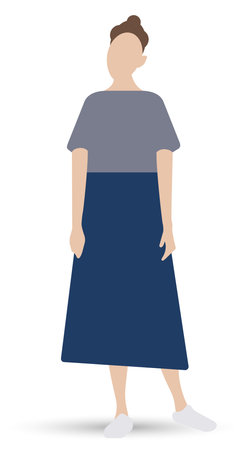 Young woman, girl in full growth. Wearing a T-shirt and a long skirt. Flat vector character isolated on white background.のイラスト素材