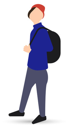 Schoolboy, teenager with a backpack. Flat vector character isolated on white background.のイラスト素材