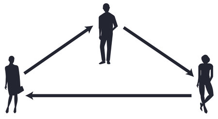 Love triangle. One man and two women. Realistic silhouettes. Flat vector illustration isolated on white background.のイラスト素材