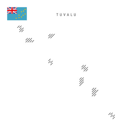 Tuvalu map from pattern of black slanted parallel lines. Ellice Islands map with gray diagonal lines. Silhouette of a country made of oblique hatching. Vector illustration isolated on white.のイラスト素材