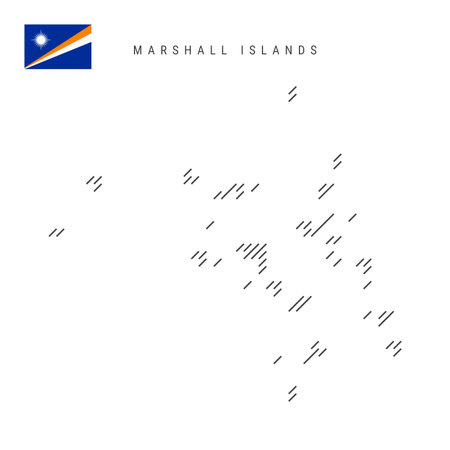 Marshall Islands map from pattern of black slanted parallel lines. Marshallese map with gray diagonal lines. Silhouette of a country made of oblique hatching. Vector illustration isolated on white.のイラスト素材