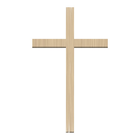 Wooden crucifix with wood texture. 3D realistic vector illustration isolated on white.のイラスト素材