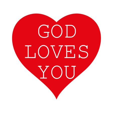 God loves you red heart emblem lettering. Flat vector illustration isolated on white background.のイラスト素材