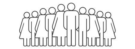 A large group of men and women. Line icon. People infographics icon. Flat vector illustration isolated on white background.のイラスト素材