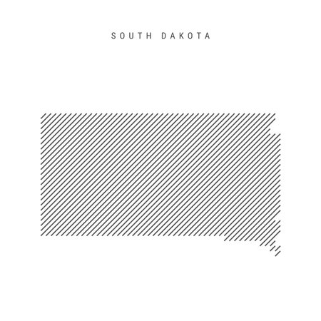 South Dakota map from pattern of black slanted parallel lines. US state map with gray diagonal lines. Silhouette made of oblique hatching. Vector illustration isolated on white.のイラスト素材
