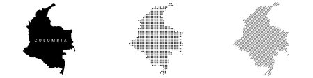 Colombia detailed silhouette map, dotted pattern and slanted parallel lines pattern. Colombian textured stylized map. Vector illustration isolated on white.のイラスト素材