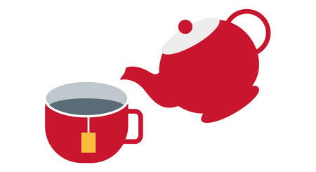 The teapot pours tea into the teacup. Colored icon. Flat vector illustration isolated on white background.のイラスト素材