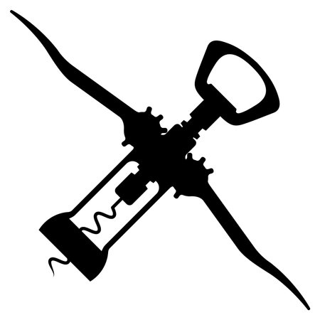 Corkscrew with levers in the middle position. Wing opener silhouette. Flat vector illustration isolated on white background.のイラスト素材