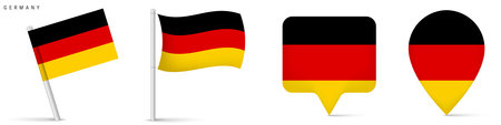 Vector silhouette map of Germany filled with national flag colors. Isolated country shape with clear borders, ideal for geography visuals, infographics, presentations, and design use.のイラスト素材