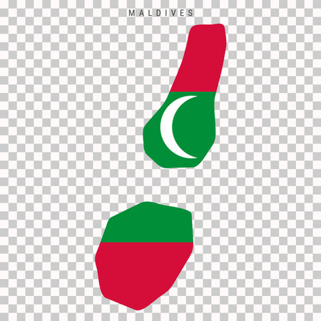 Map of Maldives filled with national flag colors, shown on a transparent background for travel, education, and geography visuals.のイラスト素材