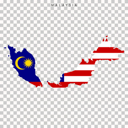 Map of Malaysia filled with its national flag colors, isolated on a transparent background suitable for maps and educational use.のイラスト素材