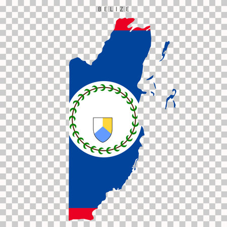 Map of Belize filled with its national flag colors, isolated on transparent background for geography, education, and infographic use.のイラスト素材
