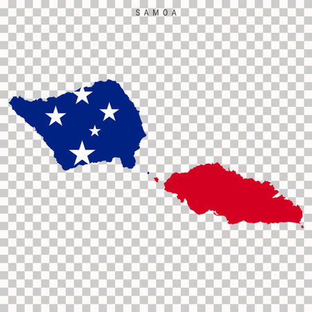 Map of Samoa filled with its national flag colors, isolated on transparent background for geography, education, and infographic use.のイラスト素材