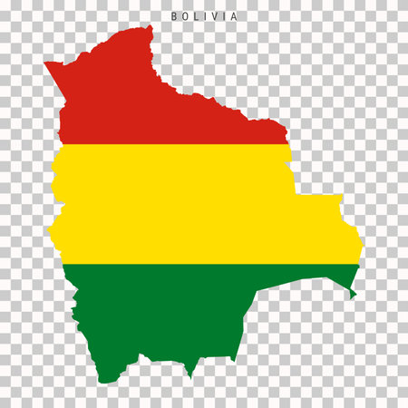 Map of Bolivia filled with its national flag colors, isolated on transparent background for geography, education, and infographic purposes.のイラスト素材