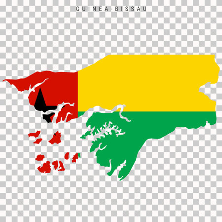 Silhouette map of Guinea-Bissau designed with national flag colors. Editable country outline isolated on transparent background for geographic and infographic projects.のイラスト素材