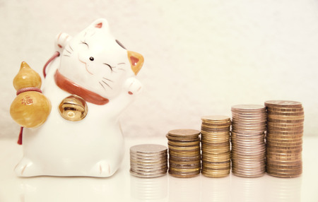 Maneki-Neko and moneyの写真素材