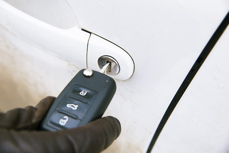 The key is in the lock of the car doorの写真素材