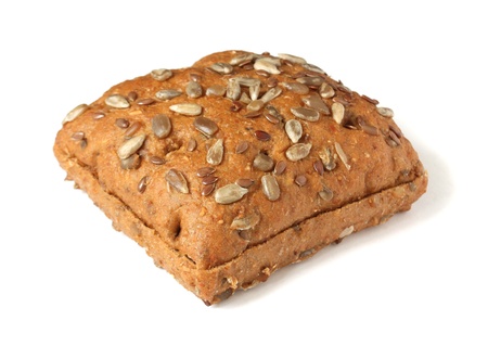 Bread with sunflower seeds on a white background.の写真素材