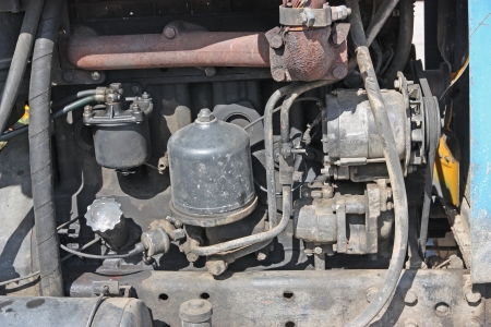 The old engine from a tractor close up.
