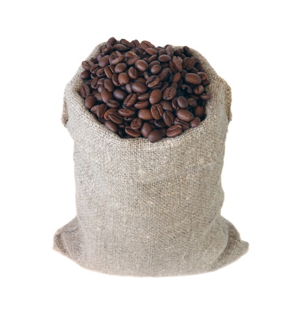 Bag with coffee isolated on a white background.の写真素材