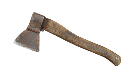 Old axe isolated on a white background の写真素材