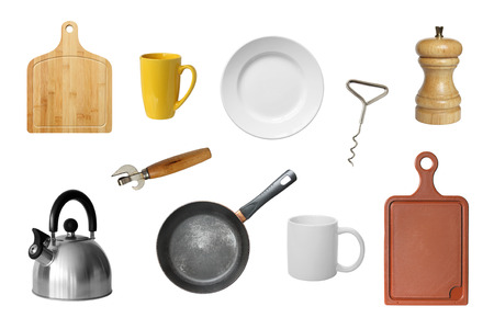 Kitchen tools isolated on a white background.の写真素材