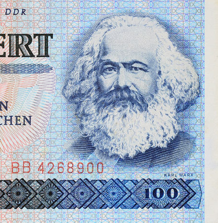 Karl Marx on a banknote of German Democratic Republic.