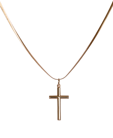 The Christian cross and gold chain isolated on a white background.の写真素材