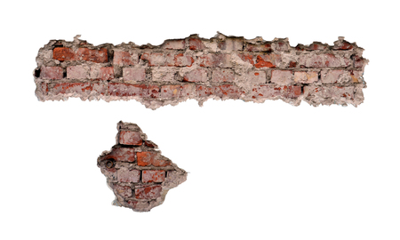 Hole in brick wall isolated on a white background.の写真素材