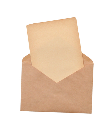 The closed brown post envelope isolated on a white background.の写真素材